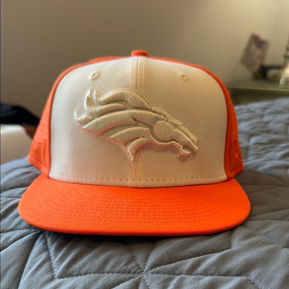 Vibrant Orange and White Cap with Embroidered Design
